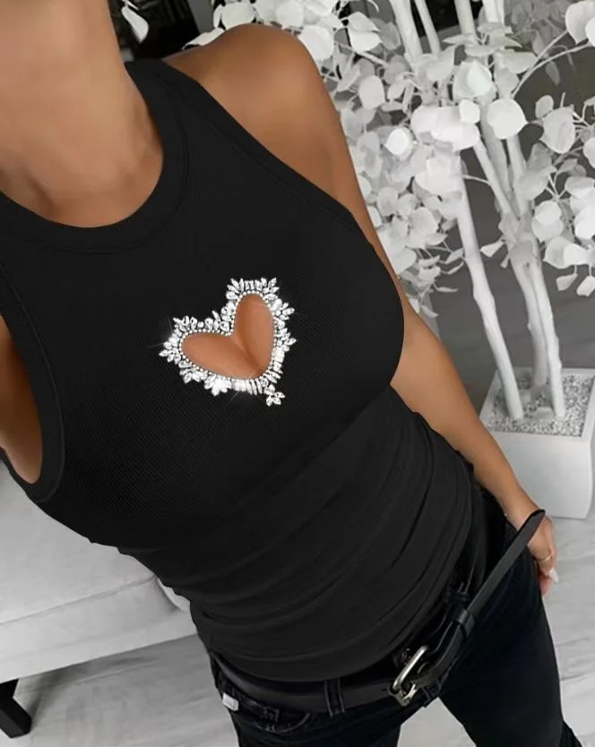 Mongw Mongw Women's Wear Temperament Elegant Solid Color Vest Heart Hollow Out Sleeveless Jacket