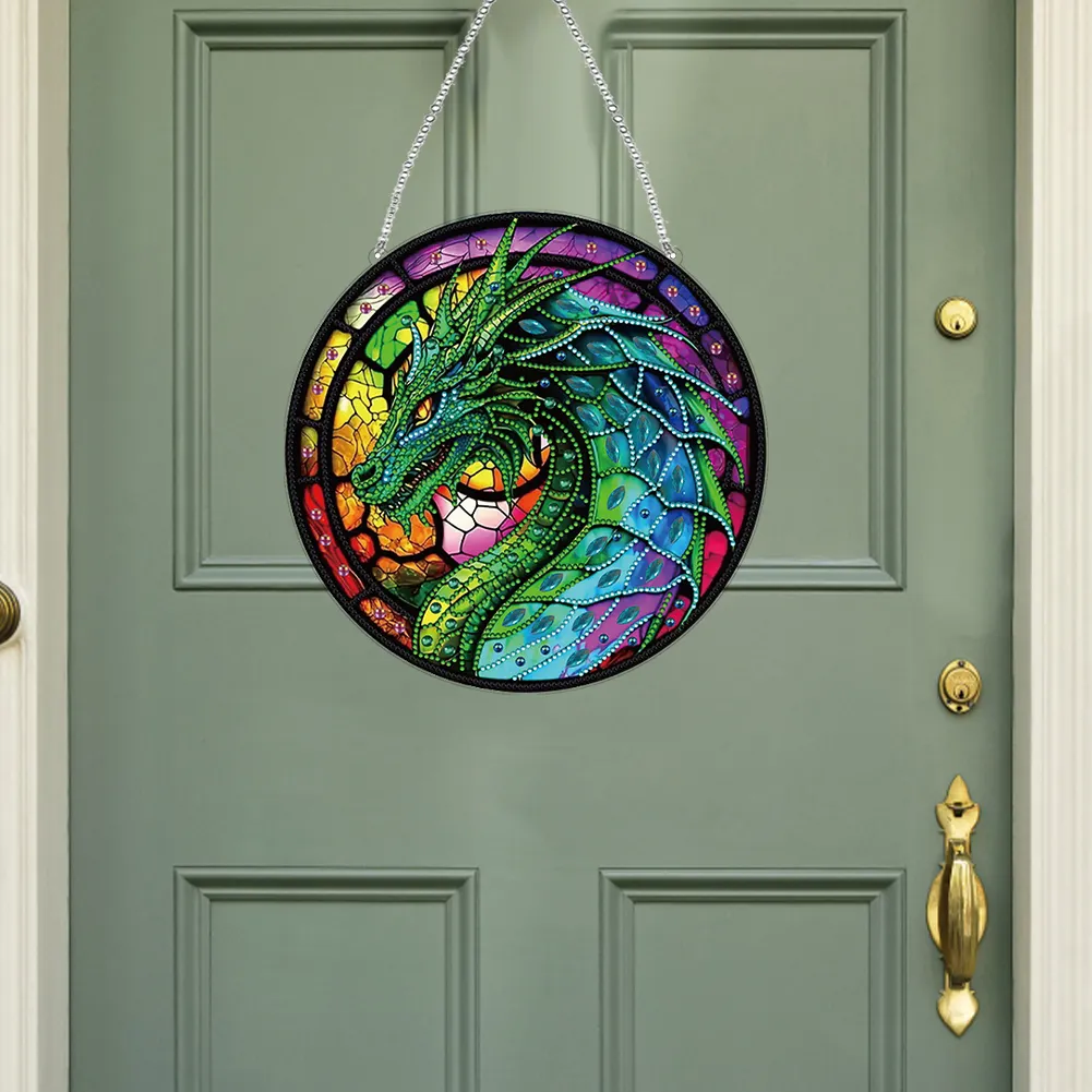 DIY Stained Glass Dragon Acrylic Special Shaped Hanging Diamond Painting Art Pendant Suncatcher Home Windows Decor 