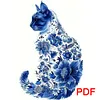 (PDF Pattern)Blue and White Porcelain Cat 11CT PDF Cross Stitch Pattern Instant Digital Download Counted Printable 15.75x15.75inch tapestrymarket