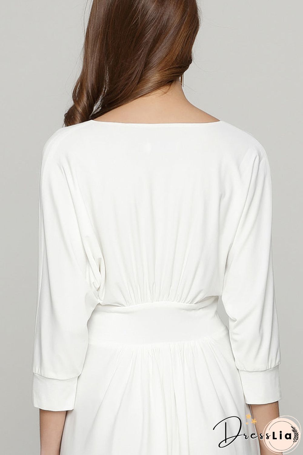 White A-line V-neck Cocktail Dress With Sleeves