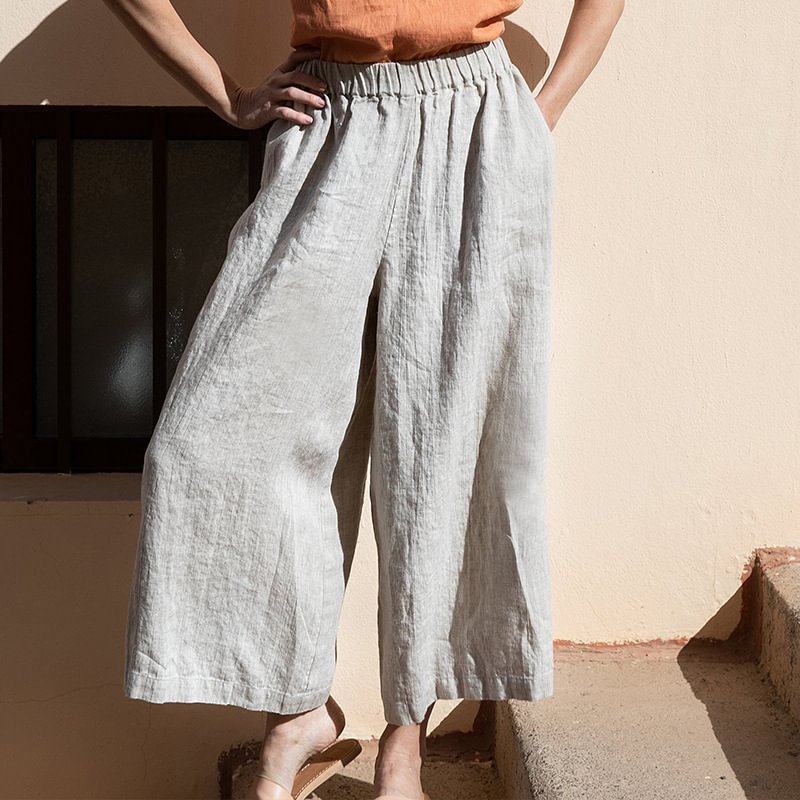 Linen Ankle Length Women's Waist Cotton And Thin High All-matching Casual Drooping Wide-leg