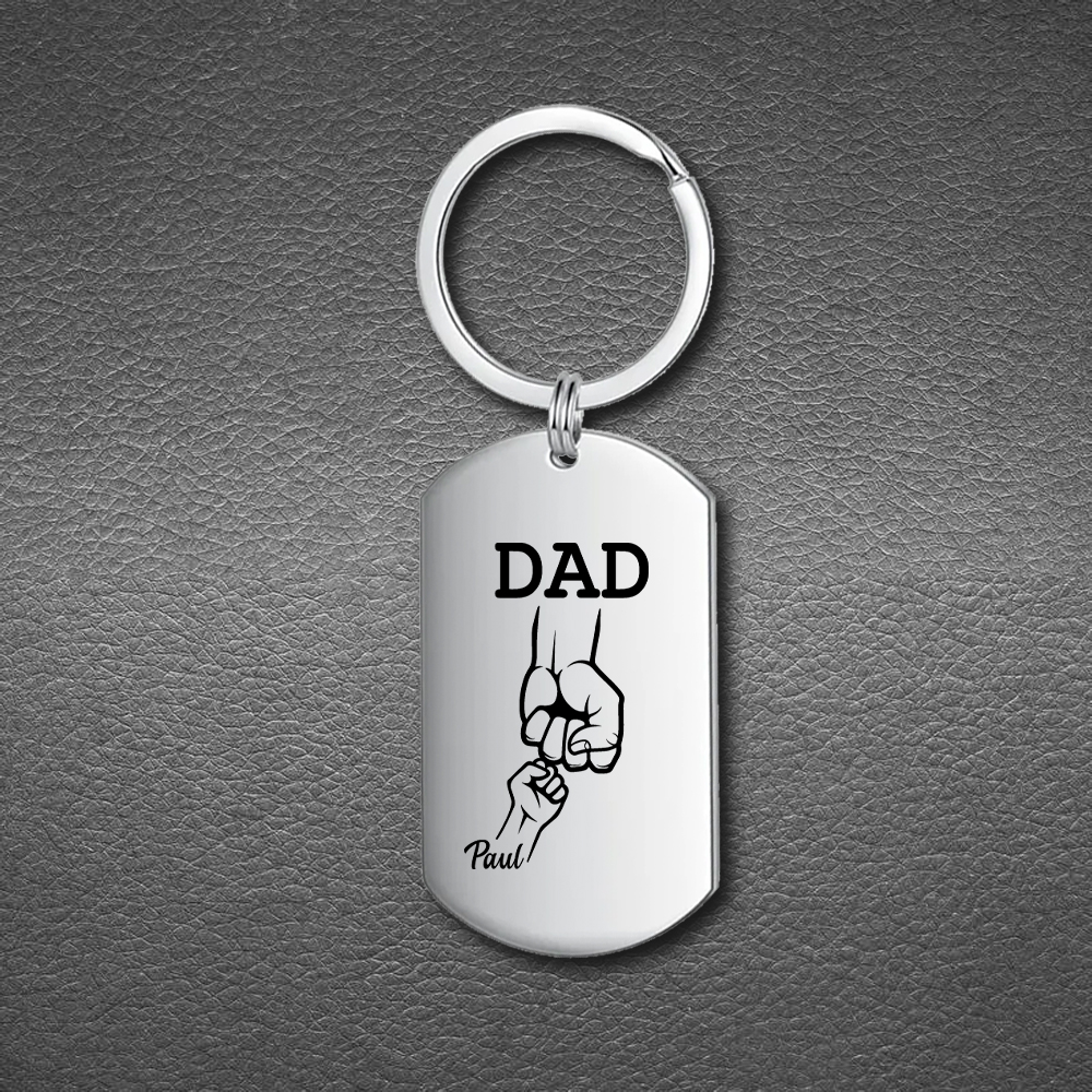 1 Kids' Names-Custom Dad Fist Bump Keychain Set With Gift Card Gift Box ...