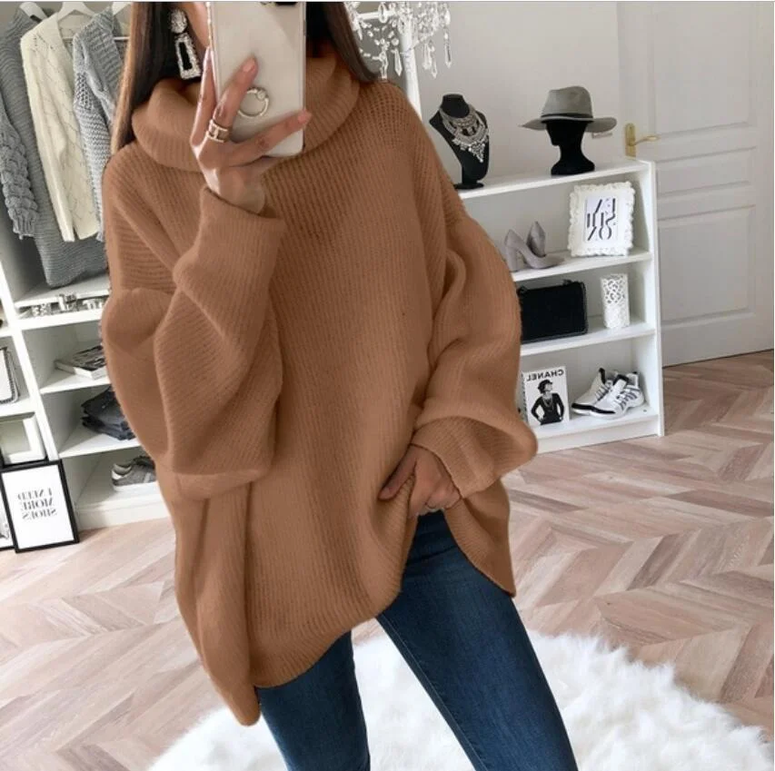 Wongn Wongn And Winter Hot Style Fashion Women's Casual Knit Sweater Loose Solid Color Turtleneck Sweater Women's Clothing