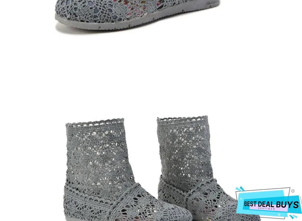 Women Cut-Outs Fashion Shoes Knitted short lace Boot ankle botas Boots