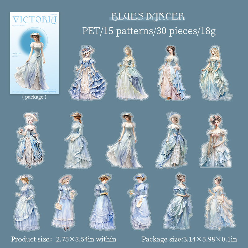 Journalsay 30 Sheets Classical Beauty Series Vintage Victoria Character PET Sticker
