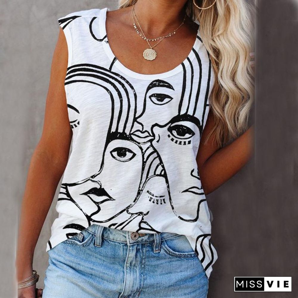Abstract Print Round Neck Vest