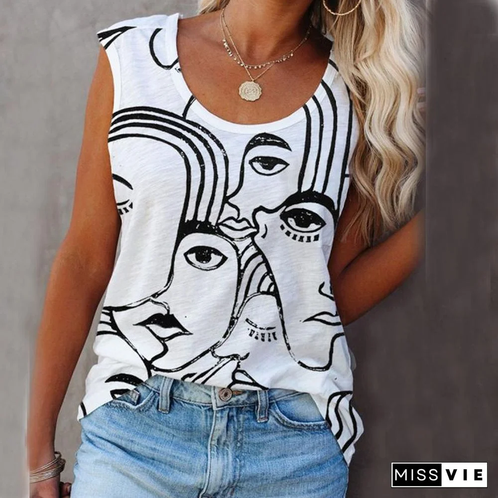 Abstract Print Round Neck Vest