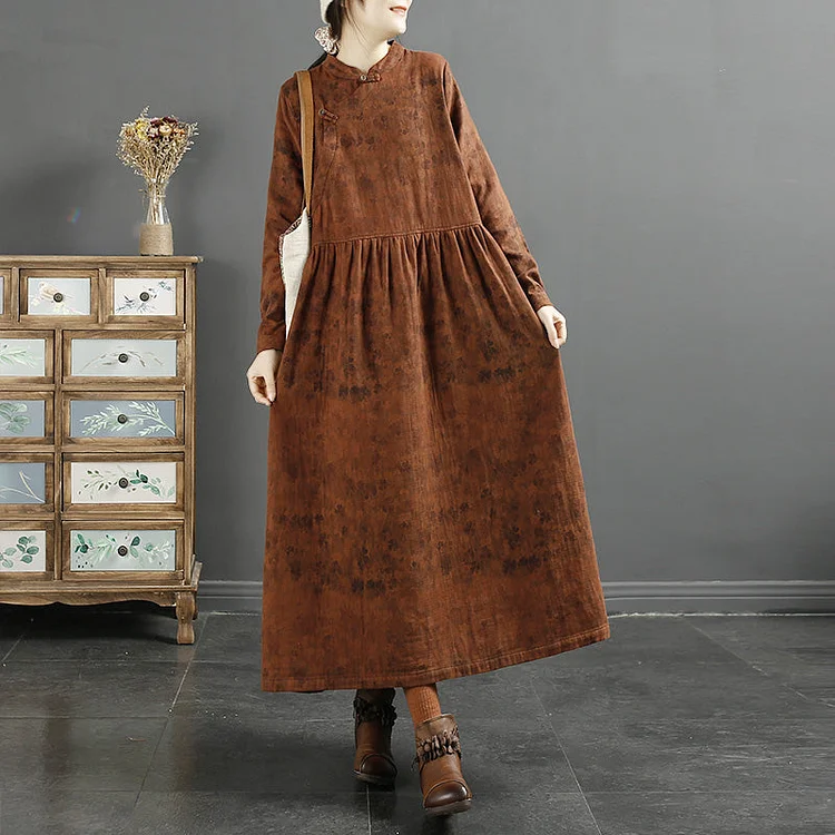 Autumn Retro Print Cotton Linen Loose Dress