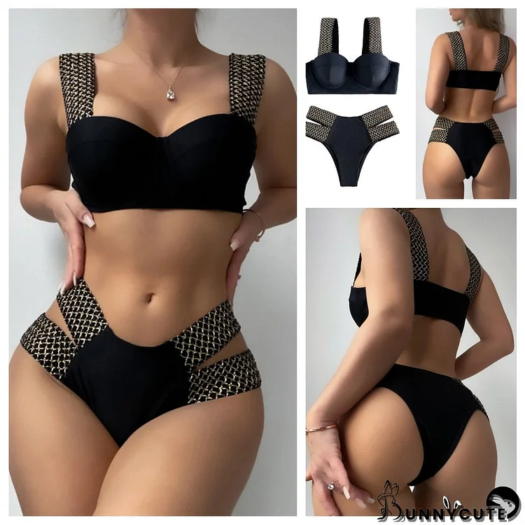 Fashion Split Two-Piece Steel Push-Up Swimsuit