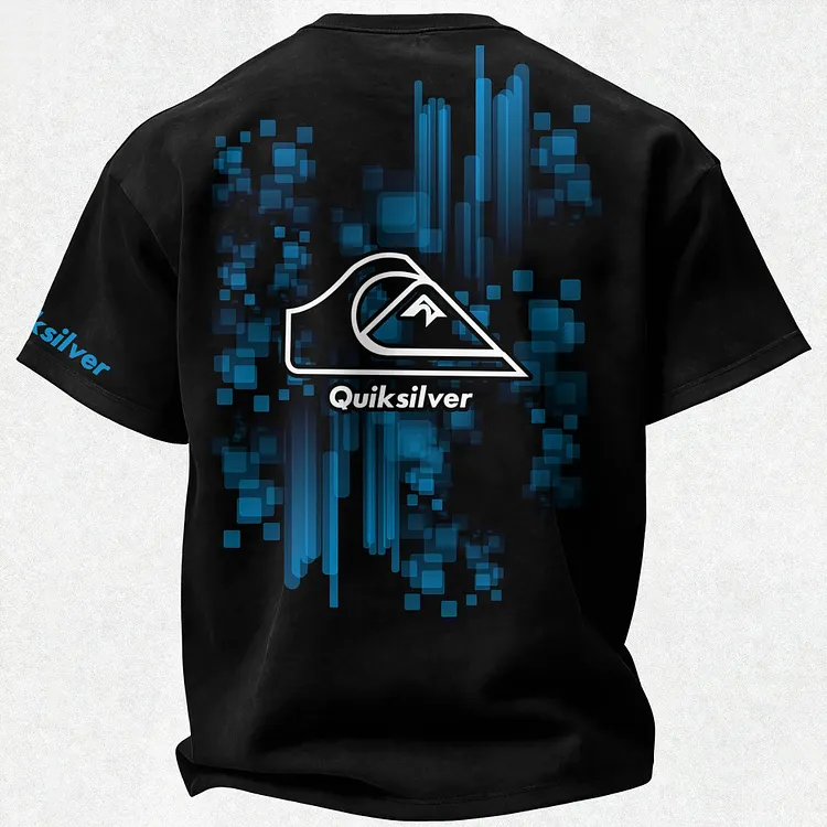 Glitch Blue Quiksilver Logo Printed Men's T-shirt