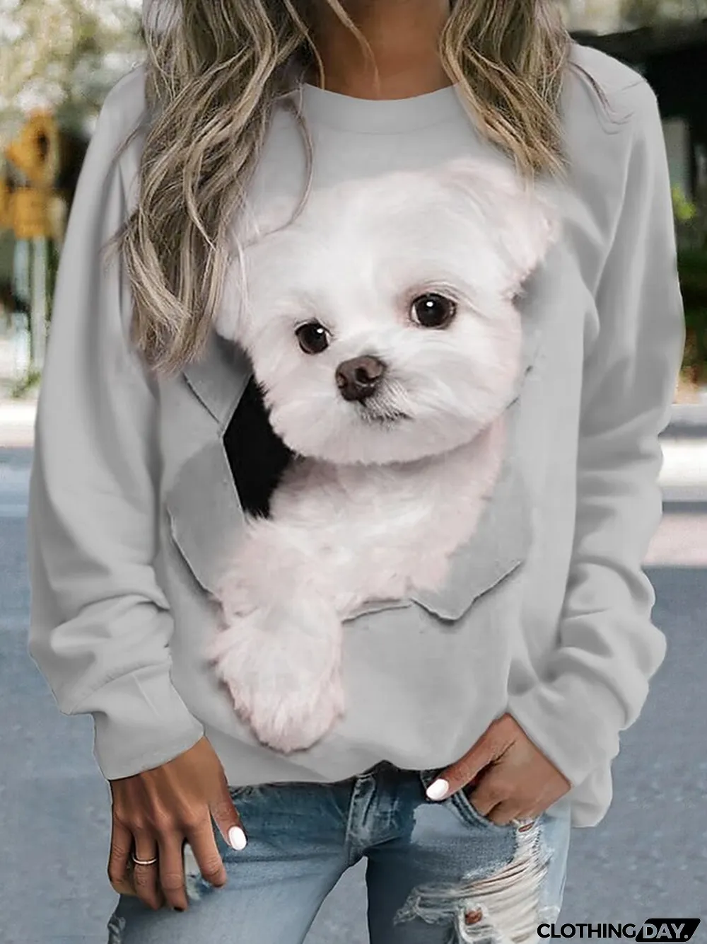Women's Sweatshirt Pullover Dog Casual Sports Print Pink Blue Purple Sportswear Funny Round Neck Long Sleeve Micro-elastic Fall & Winter