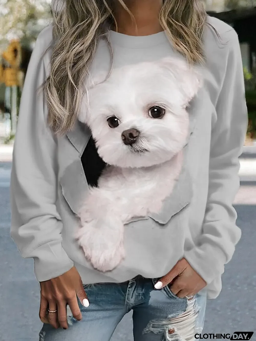 Women's Sweatshirt Pullover Dog Casual Sports Print Pink Blue Purple Sportswear Funny Round Neck Long Sleeve Micro-elastic Fall & Winter
