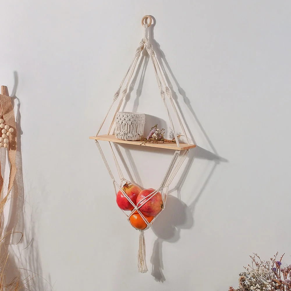 Macrame Wall Shelf Boho Home Decor Shelves On Wall Candle Holder Floating Shelf for Bedroom Wood Decoration Kids Shelving