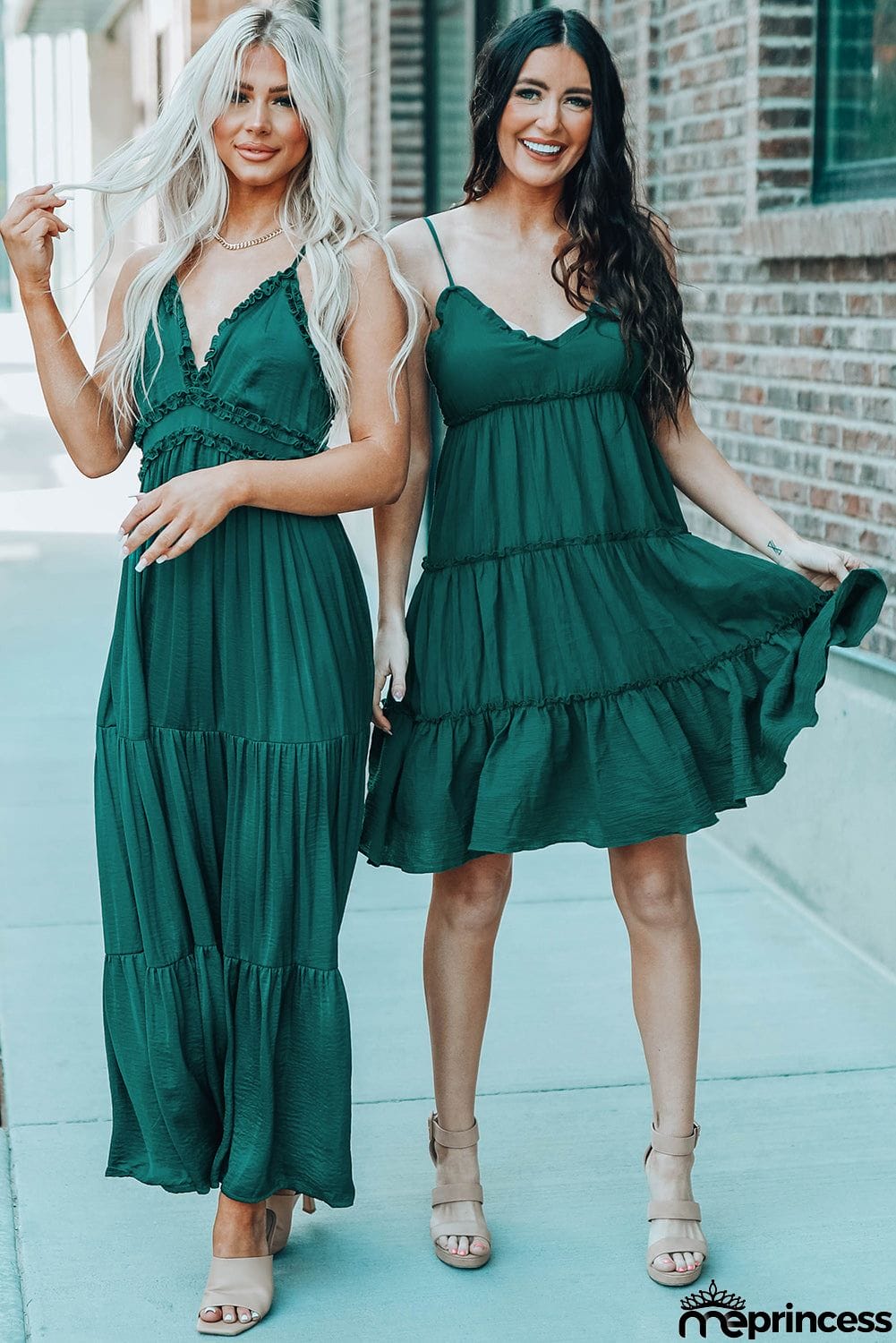 Cross Back Frilled Sleeveless Tiered Maxi Dress
