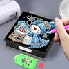 (US Local)5D DIY PU Snowman Diamond Painting Notecard Box Gem Art Sticky Note Holder