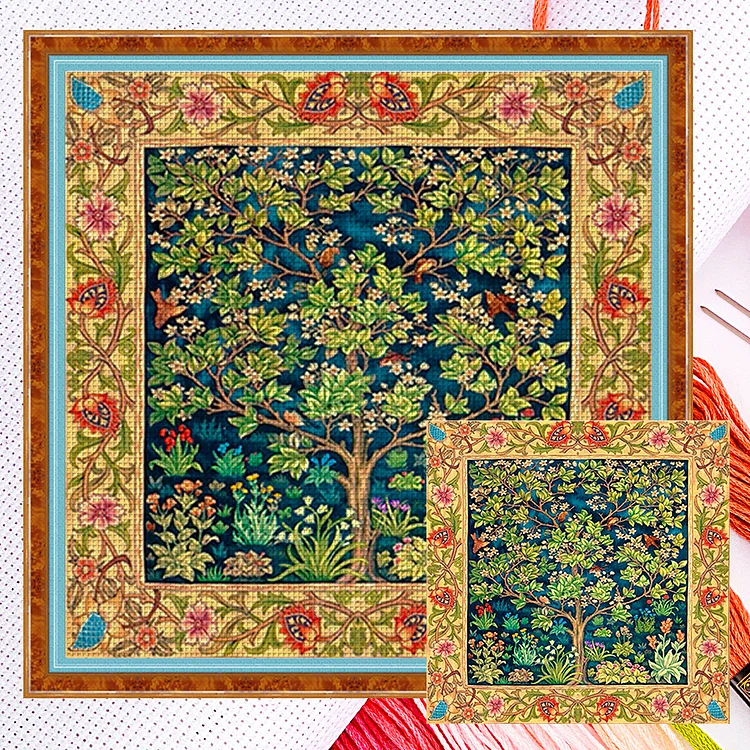 Trees And Flowers (50*50cm) 11CT Counted Cross Stitch gbfke