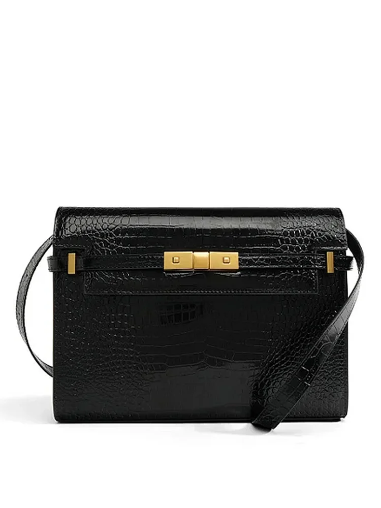 Miseyes Small Shoulder Bag iN Shiny Crocodile Embossed Leather