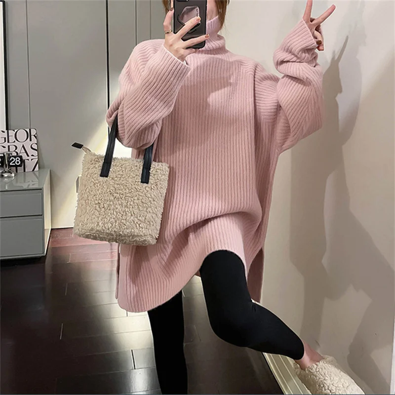 Churchf Churchf Wind Autumn Winter New High Collar Sweater Long Sleeve Solid Color In The Long Money Female Jacket Versatile Show Thin Female Sweater Female