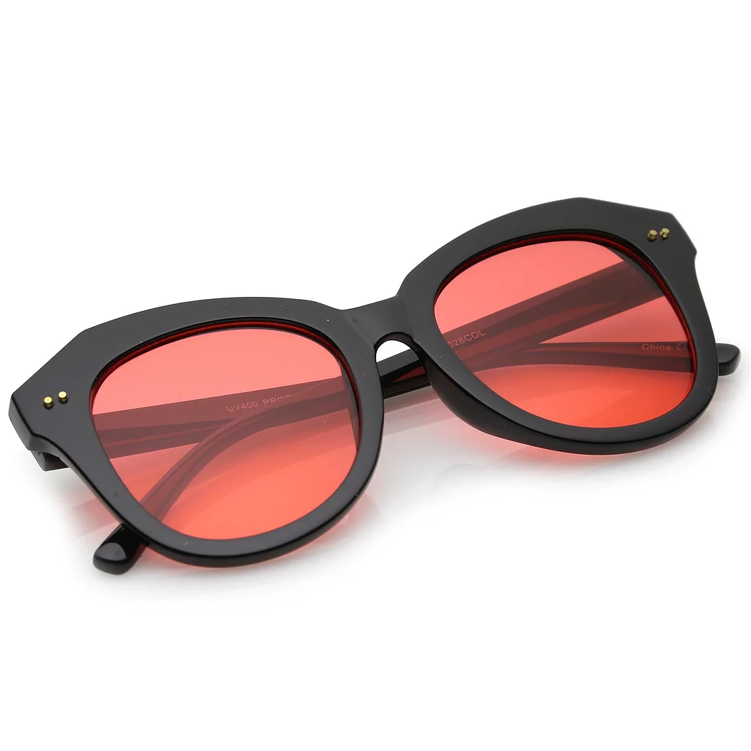 Women's Oversize Horn Rimmed Colored Round Lens Cat Eye glasses 52mm