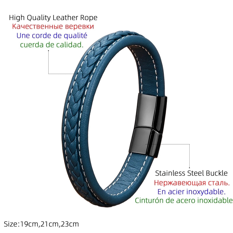 Minimalist Classic Style Commute Solid Color 316L Stainless Steel Leather Rope Unisex Bracelets