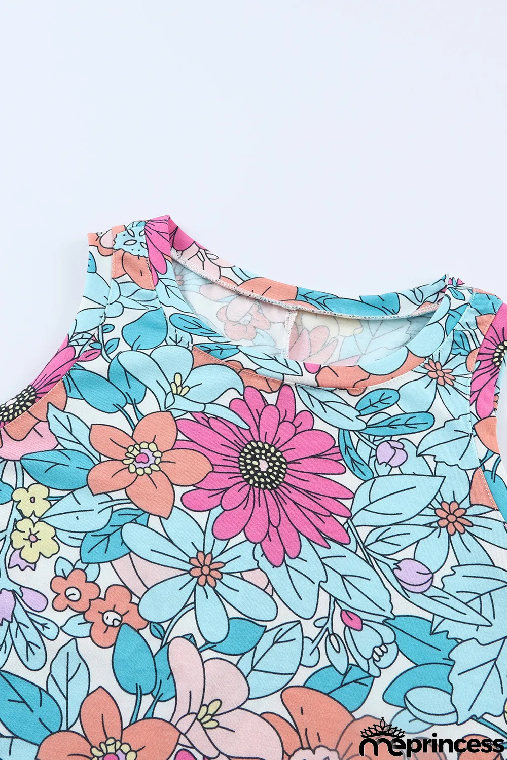 Multicolor Round Neck Sleeveless Floral Mini Dress