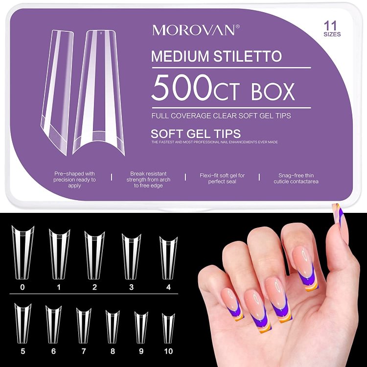 Morovan French nails half T-Type Acrylic Nail Stickers  500Pcs  QT41