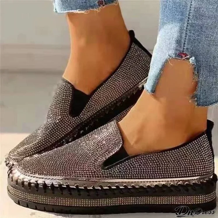 Spring Slip-On Thick-Soled Lazy Casual Rhinestone All-Match Trend Shoes