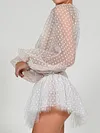 Deep V-Neck Elegant Polka Dot See-Through Falbala Mini Dress