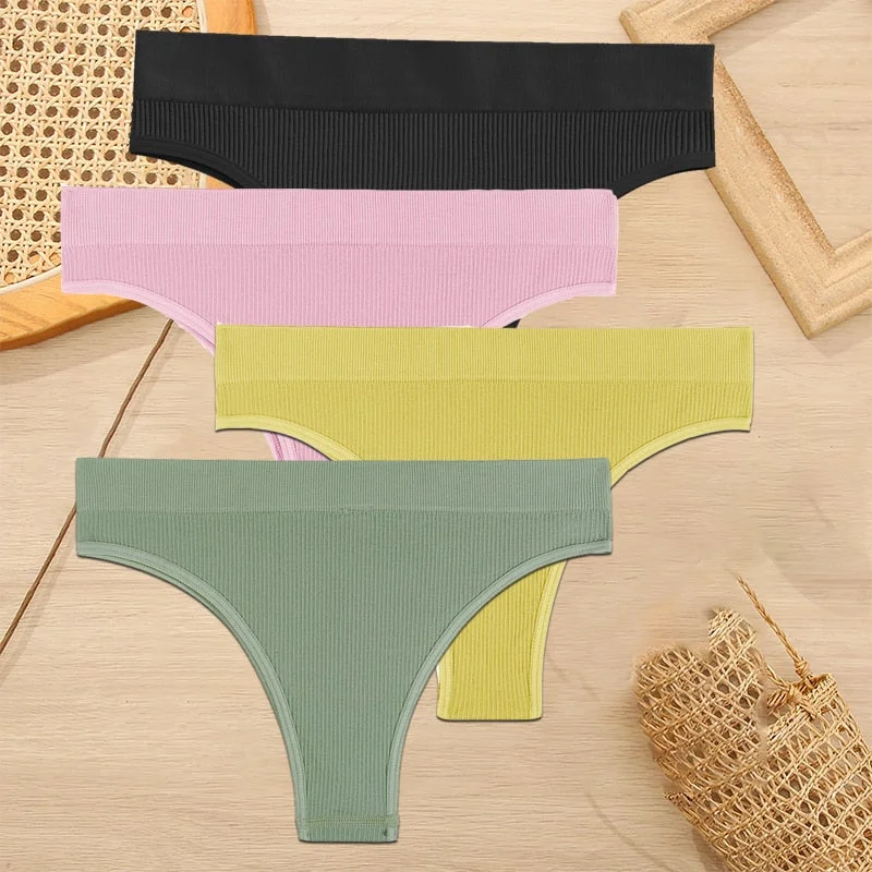 FINETOO 4PCS/Set Women Seamless Pantys Girls Thongs High Waisted Soft Woman Briefs 10 Solid Colors S-XL Sexy Underpant For Women