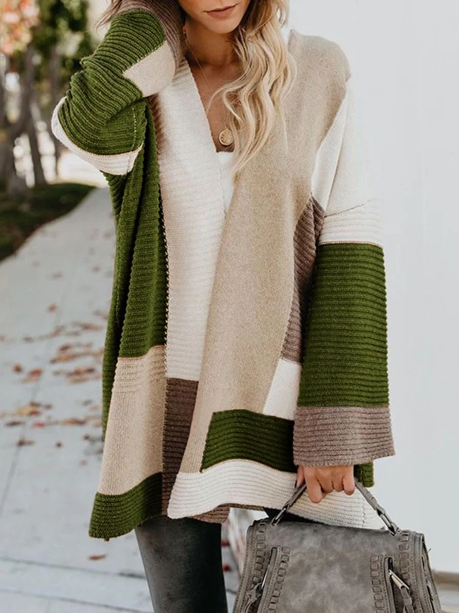 Loose Geometric Colorblock Sweater Cardigan