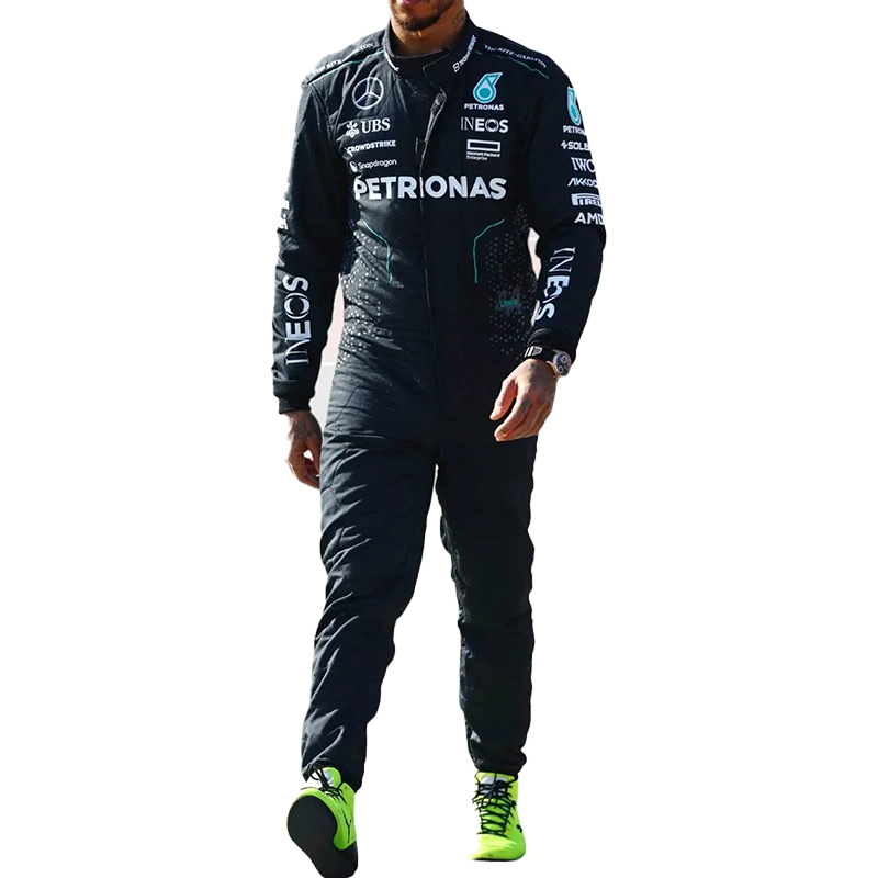 Men's Black One-Piece Racing Print Jumpsuit