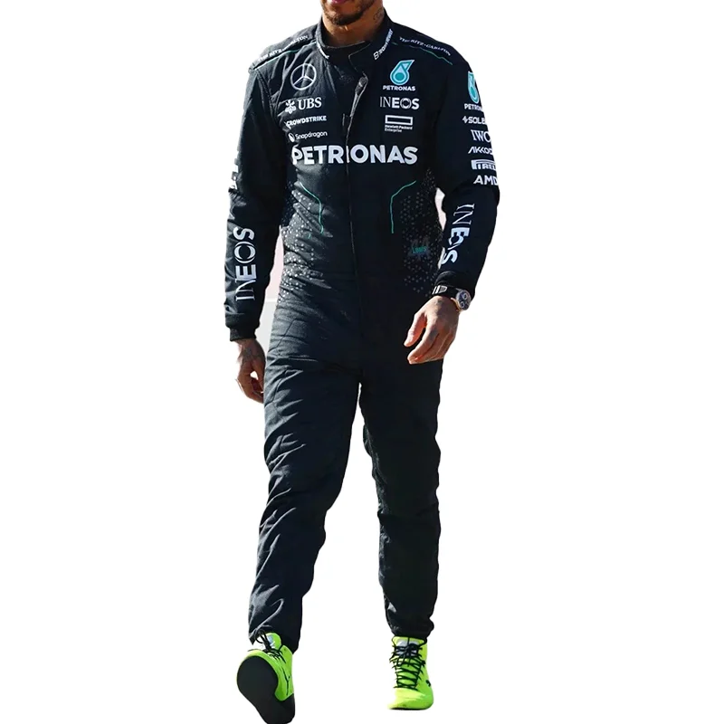 Men's Black One-Piece Racing Print Jumpsuit
