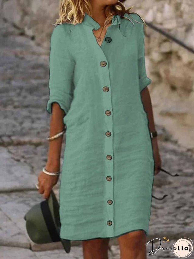 Women's Shirt Dress Casual Dress Cotton Linen Dress Midi Dress Cotton Blend Fashion Basic Outdoor Daily Shirt Collar