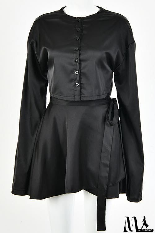 MidiSono - Button Flares Sleeve Skirts Set