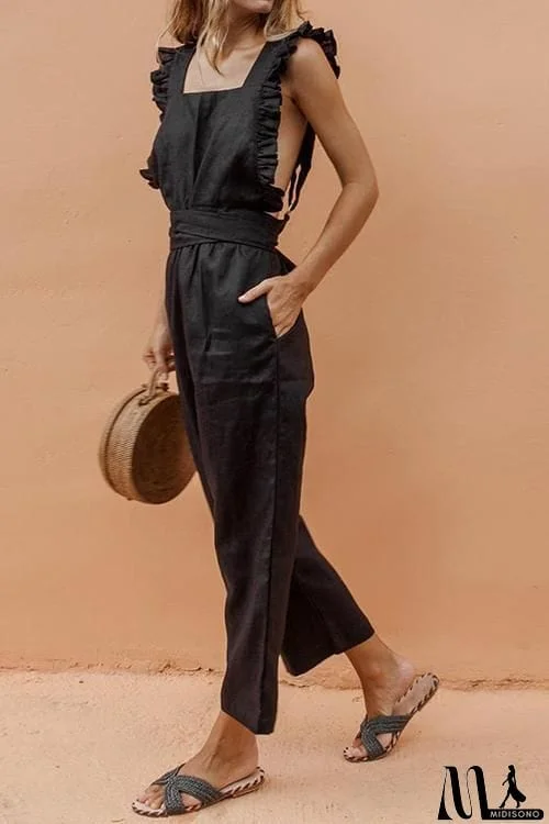 MidiSono - Bow Ruffled Backless Jumpsuit