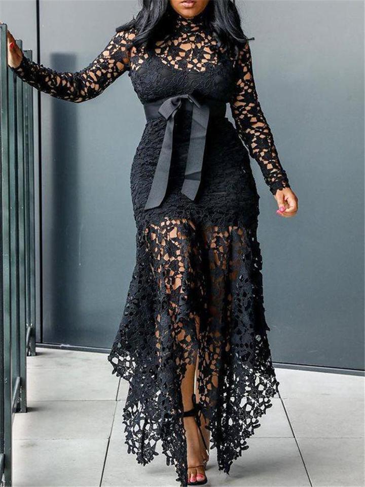  thdmladies Stunning Waist Tie Lace Design Asymmetric Hem Dress for Prom thedmladies