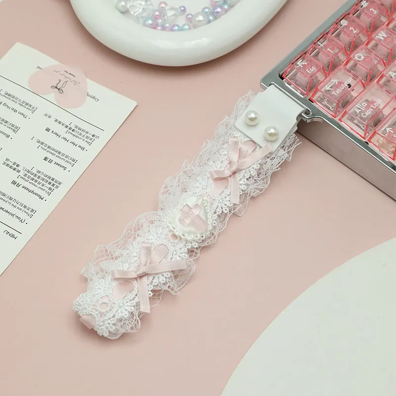 Pink Cute Lace Ribbon Lanyard Decorative Strap for Mechanical Keyboard