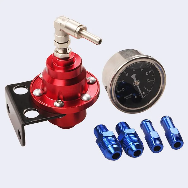 Red 160psi Adjustable Aluminum Fuel Pressure Regulator w/Oil Filled Gauge