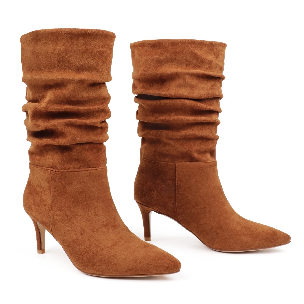 60mm Women's Mid-Calf High Wrinkled Slouchy Boots Pointed Toe Stiletto Heel Boots-MERUMOTE