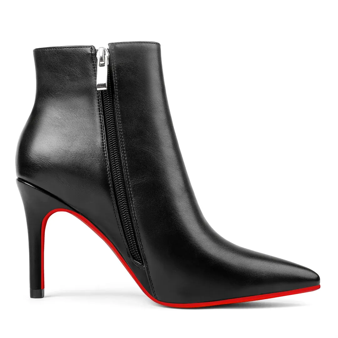 90mm Women's Ankle Boots Closed Pointed Toe Red Bottom Stilettos Croc/Suede Booties-vocosishoes