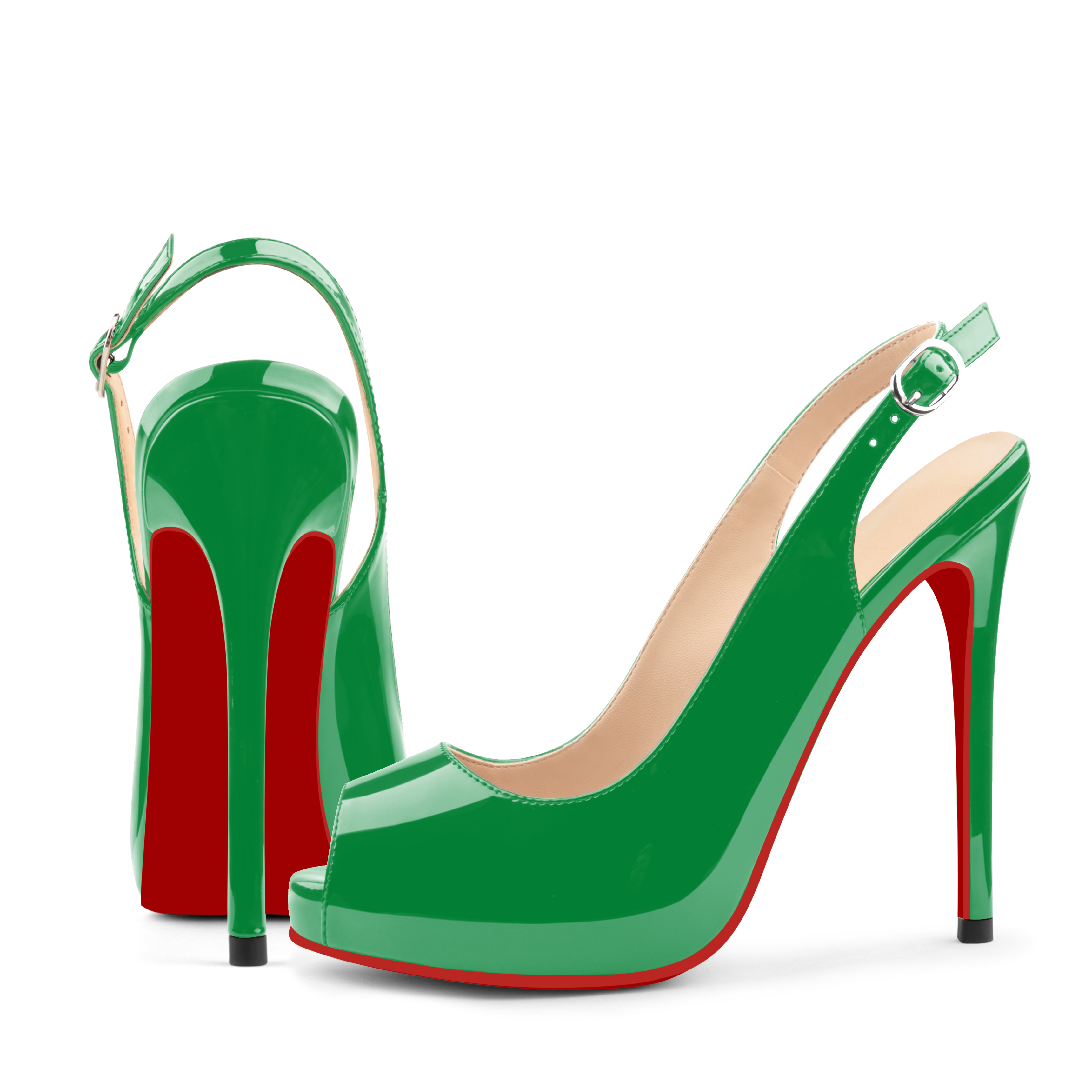 120mm Red Bottom Elastic Strap Slingback Sandals Peep Toe Platform Stilettos Black Patent Heels-MERUMOTE