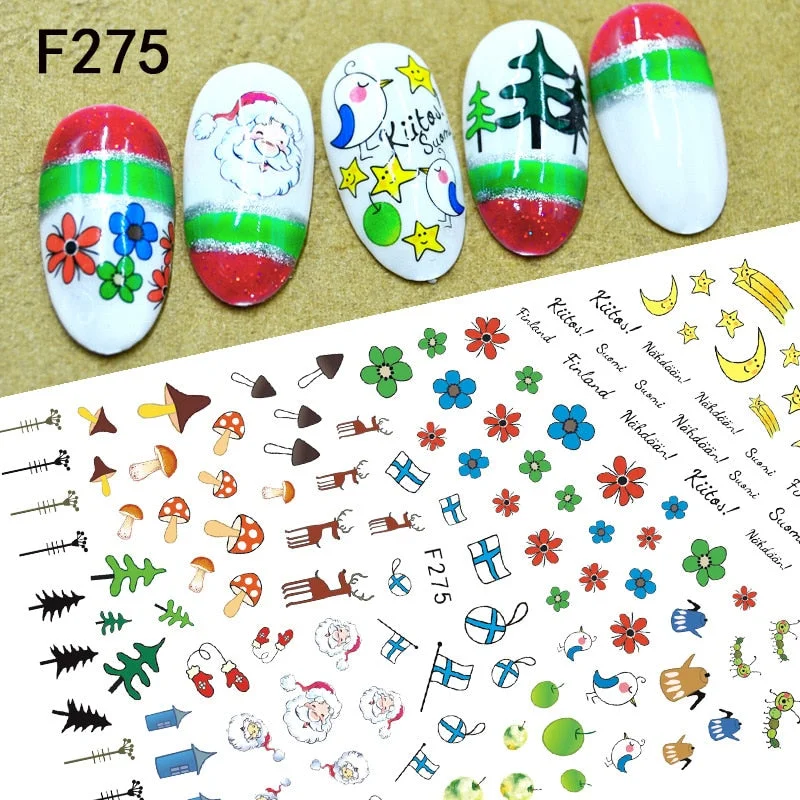 Christmas Design Nail Art Decorations Stickers Abstract Colorful Snowflake Winter Xmas Tree Sliders Nail Decals for Women-Nail Inspo