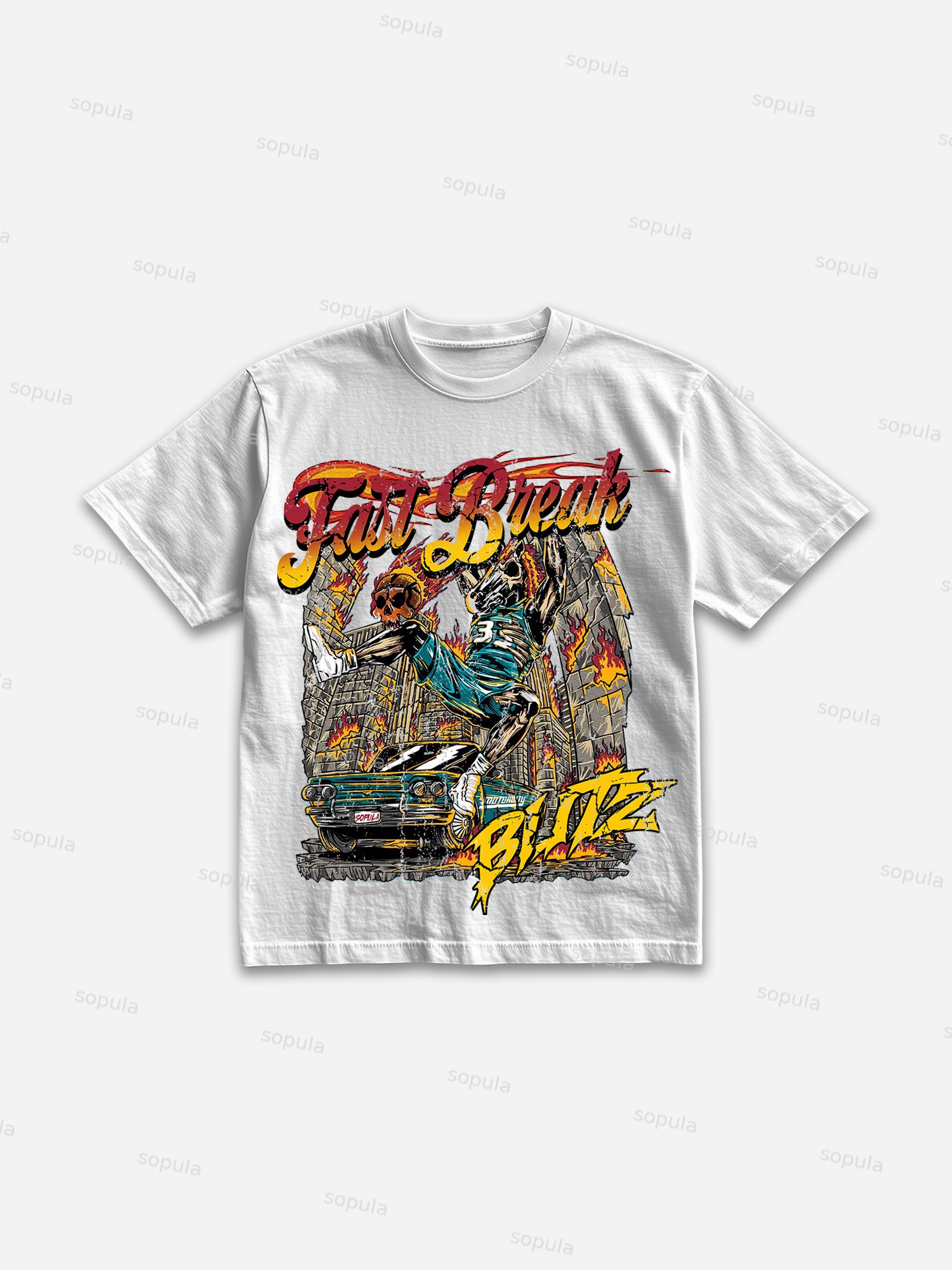 Racing Basketball Fast Break Print Cotton T-shirt - Sopula｜Premium Graphic Tees & Graphic Clothing