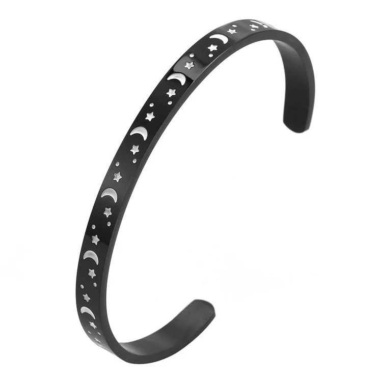 Simple Star Moon Open Stainless Steel Bracelet