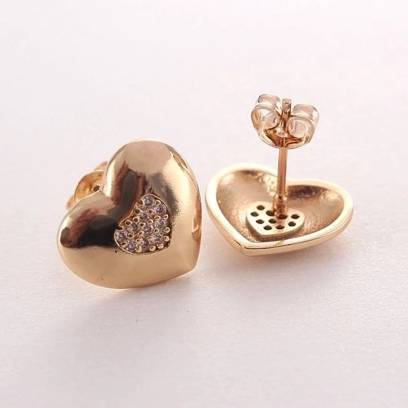 Copper Gold Plated Basic Plating Inlay Heart Shape Zircon Jewelry Set