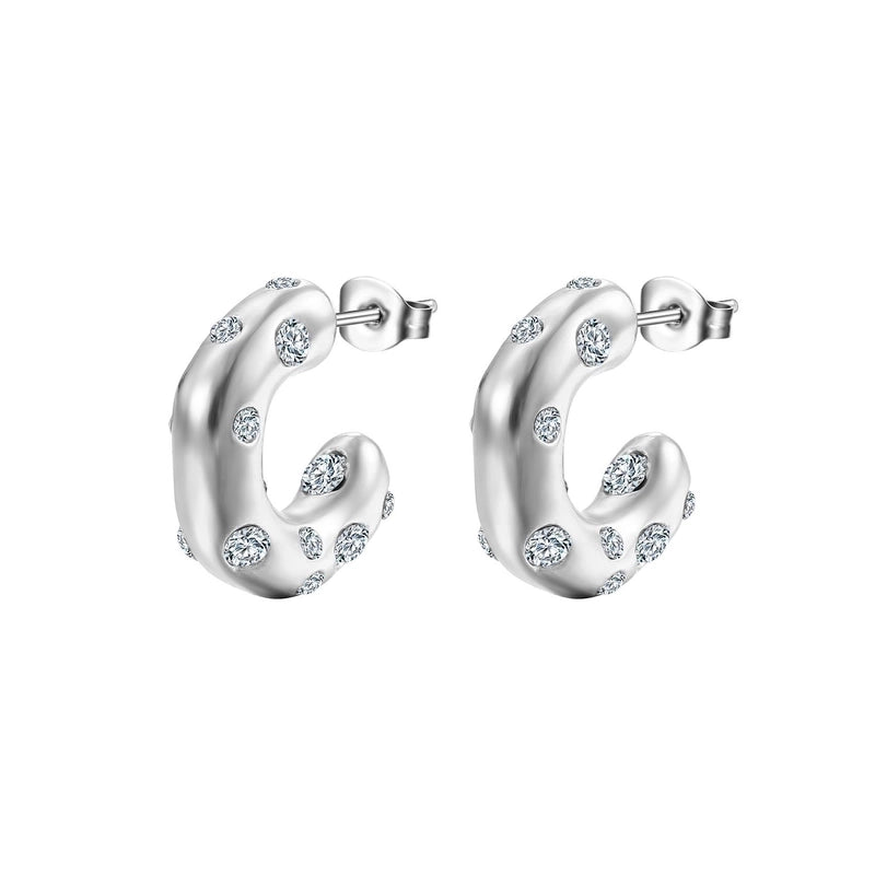1 Pair Fashion C Shape Plating Inlay 304 Stainless Steel Zircon 18K Gold Plated Ear Studs