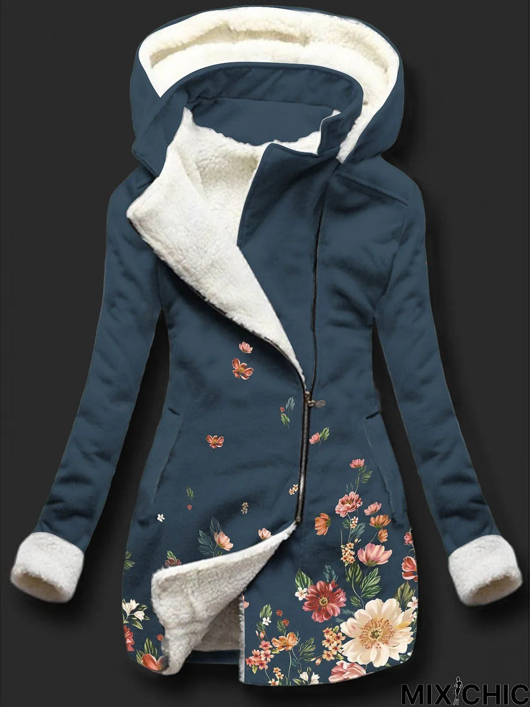 Casual Hoodie Long Sleeve Floral Knit coat