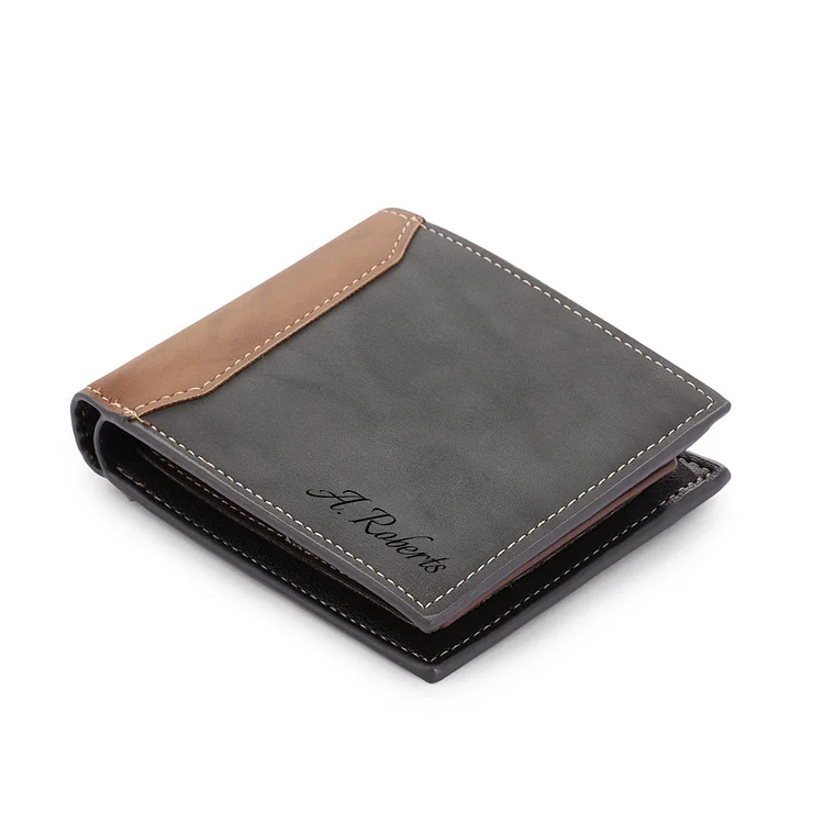 Personalized Leather Wallet Engraved Name Short Purse Custom Folding Wallet Gifts For Him