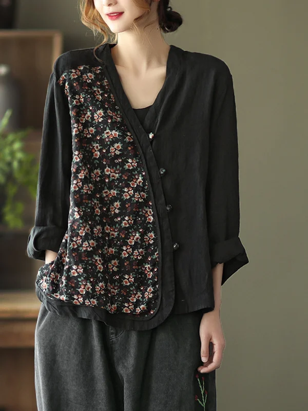 Retro Stitching Buttoned Shirt - yankia