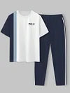 Men's fashion casual color matching striped printed short sleeved trousers two-piece set
